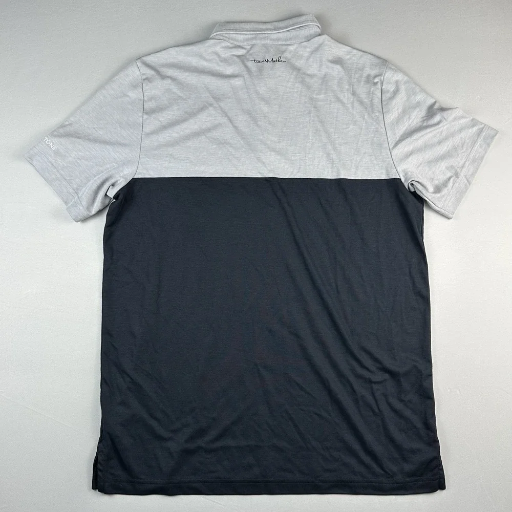 Travis Mathew Men's Striped Polo Shirt, Blue and Gray Embroided Performance Golf - Picture 3 of 6